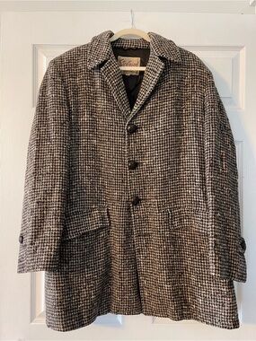 Men's Brown Houndstooth Wool Coat